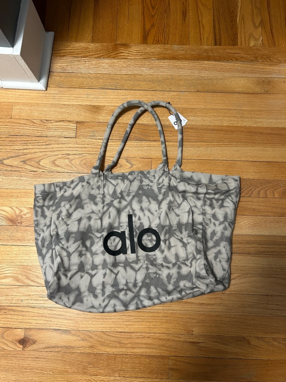 ALO Yoga Grey Tie-Dye Canvas Tote with Black Logo